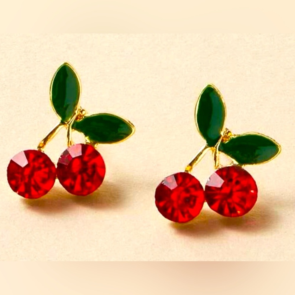 New Cherry, rhinestone stud earrings